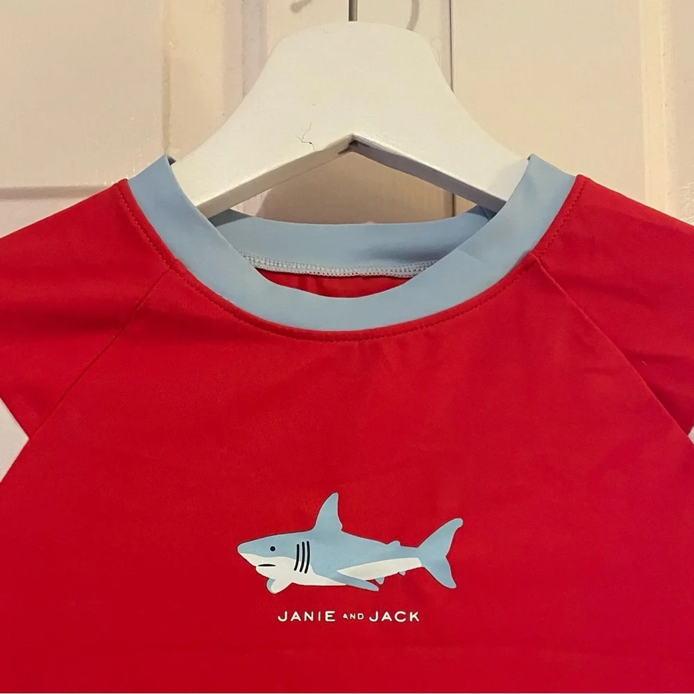Janie and Jack Orange Long-Sleeve Rashguard with Light Blue Shark